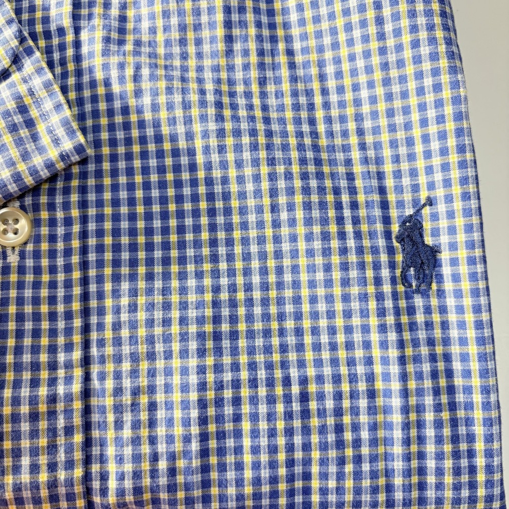 Polo Ralph Lauren Shirt Men 17 34/35 Blue Plaid Pony Logo Yarmouth Preppy Career